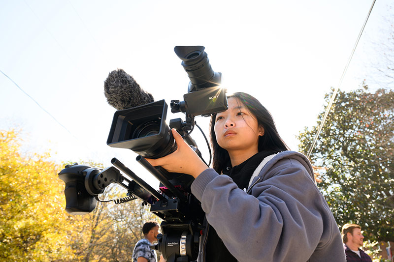 Wake Forest University Documentary Film Program students learn about cinematography and sound design.